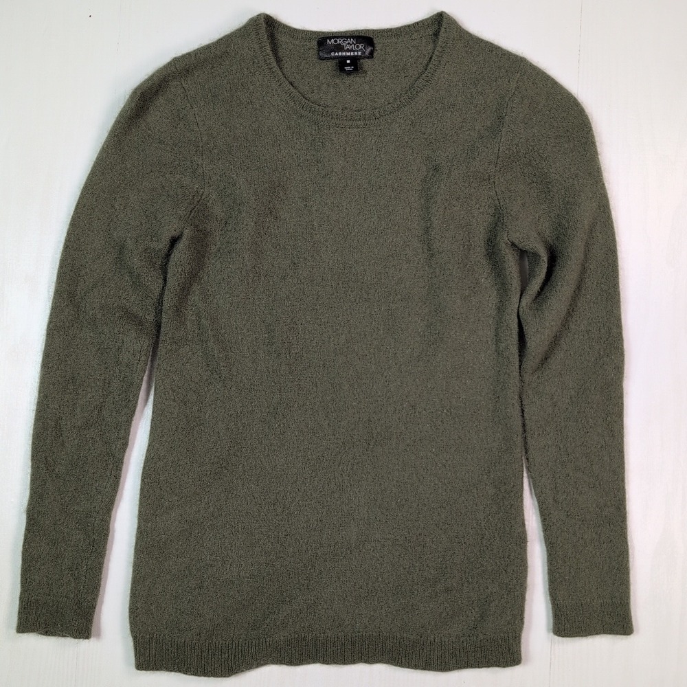 Morgan Taylor Cashmere Sweater Womens Medium Olive Green Crewneck Long Sleeve - Picture 3 of 11
